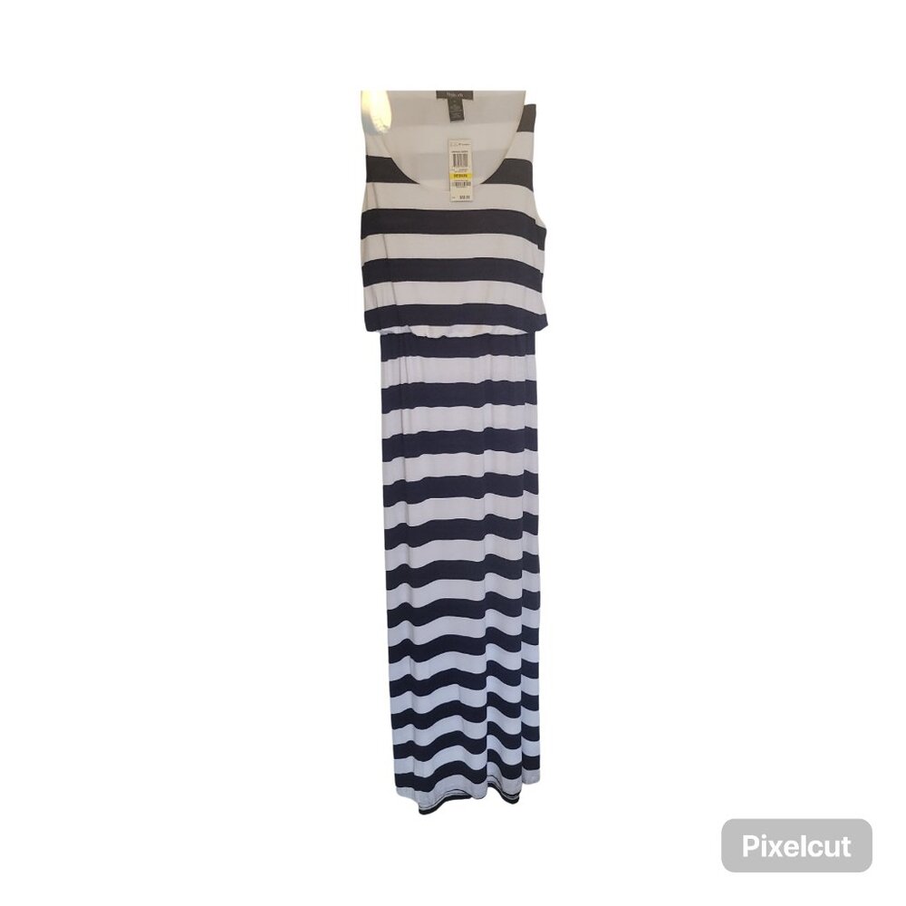 Style & Co Empire Waist Maxi Dress Navy Blue & White Women’s M